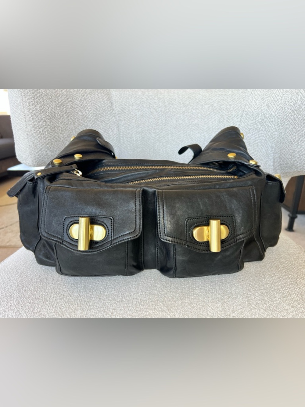 Kenneth Cole New York Black Leather Tote with Gold Hardware